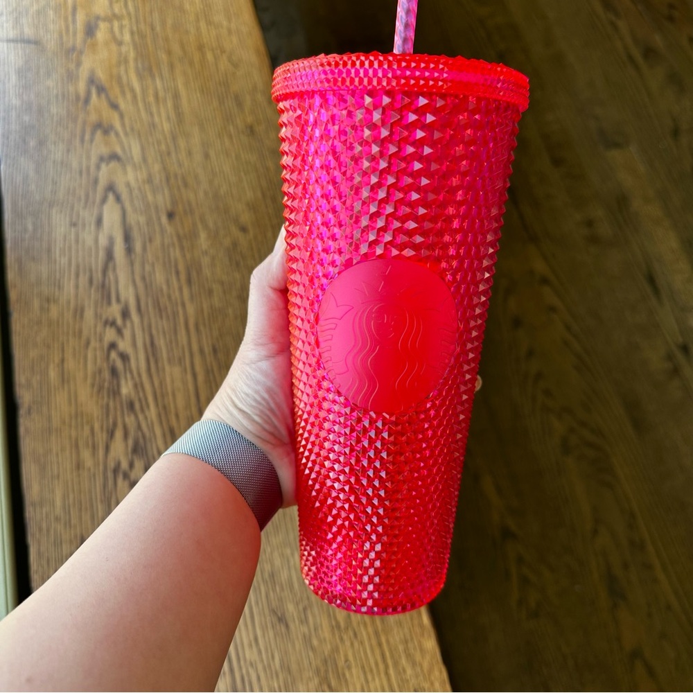 NEW Starbucks Hot Neon Pink Studded Starbucks Holiday Tumbler